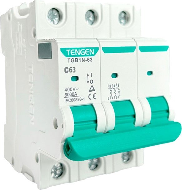 

Выключатель автоматический Tengen TGB1N-63 3P 63A C 6kA 3M TGB1N-63-3-63C