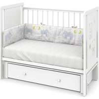 Классическая детская кроватка Indigo Happy Friends маятник, ящик (белая аляска/мишки)