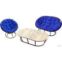 Набор садовой мебели M-Group Мамасан, Папасан и стол 12130210 (коричневый/синяя подушка)