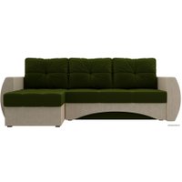 Угловой диван Лига диванов Сатурн 101054 (левый, микровельвет, зеленый/бежевый)