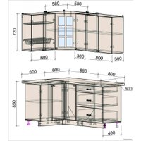 Готовая кухня Интерлиния Мила Деко 1.2x1.7 (слоновая кость/океан/опал светлый)