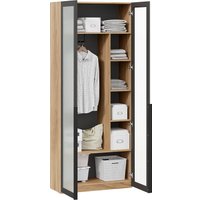 Шкаф-пенал Трия Порто СМ-393.07.226 с 2 дверями со стеклом (яблоня беллуно/графит/стекло сатин черное)