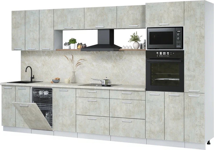 

Готовая кухня Интерлиния Мила Лайт 3.6-ПМ3 (бетон лайт/бетон лайт/опал светлый)