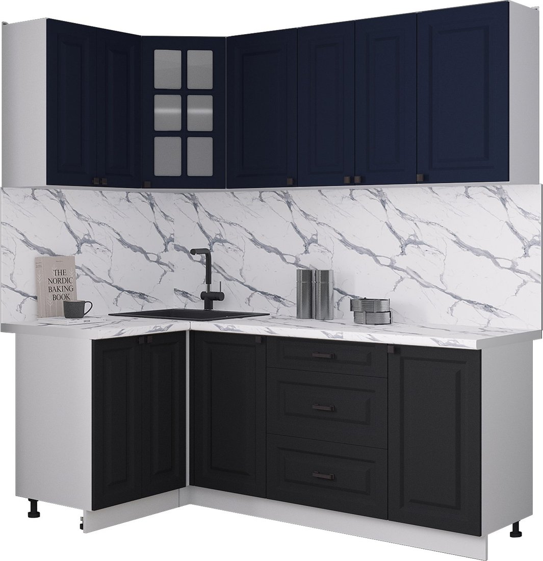 

Готовая кухня Интерлиния Мила Деко 1.2x2.0 (черный/индиго/белый гранит)