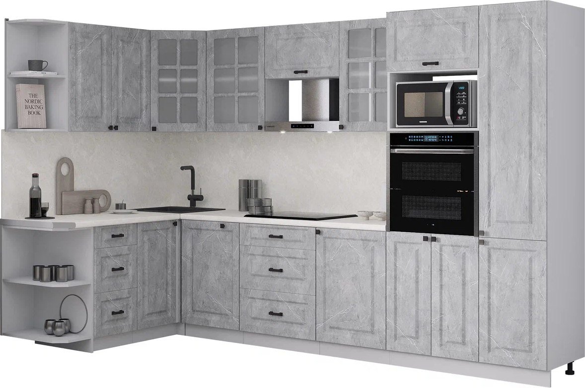 

Готовая кухня Интерлиния Мила Деко 1.68x3.2 LV (керамика/керамика/опал светлый)