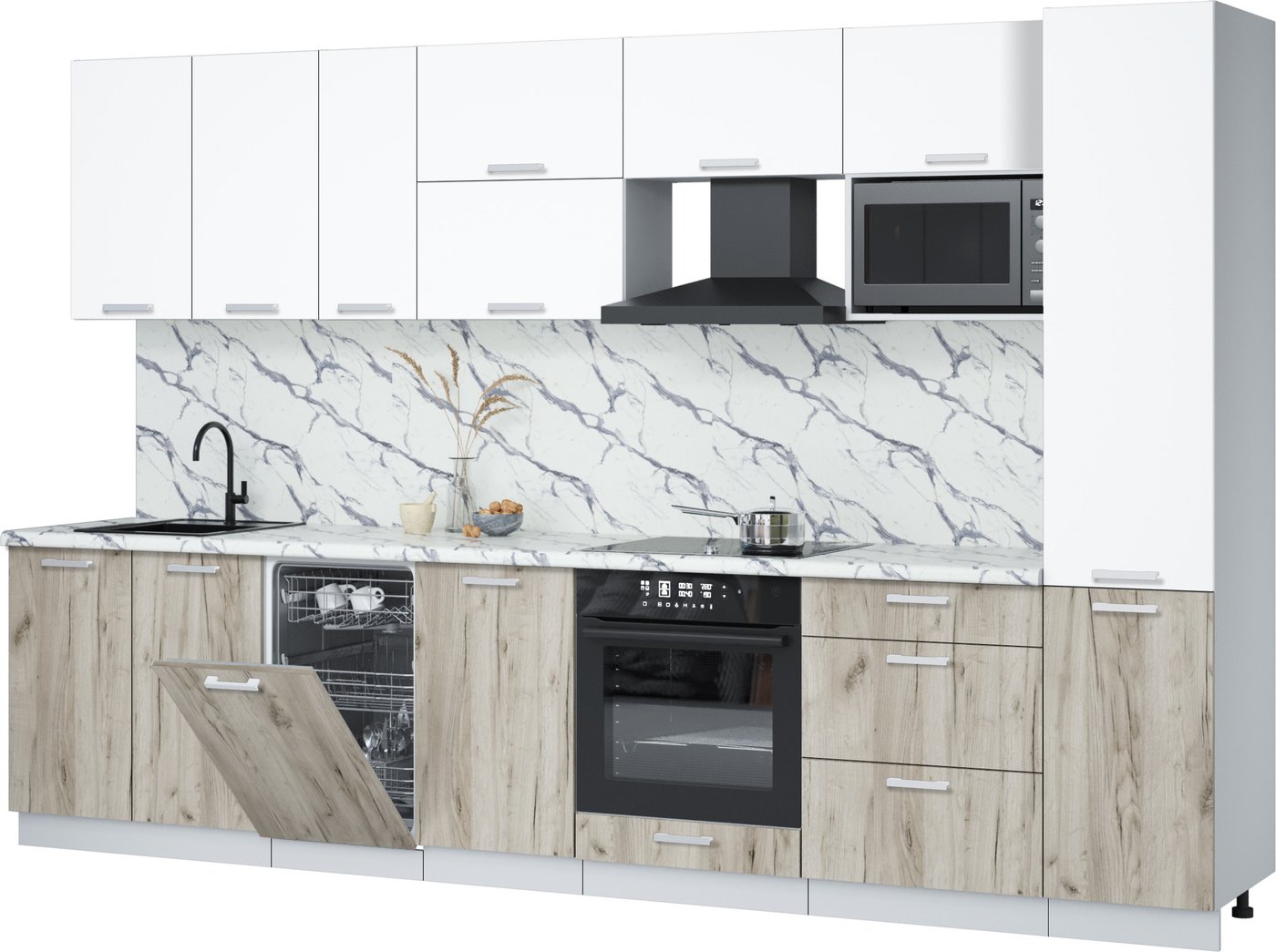 

Готовая кухня Интерлиния Мила Лайт 3.3-ПМ4 ( белый платинум/дуб серый/белый гранит)