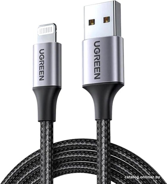 Кабель Ugreen US199 60156 USB Type-A - Lightning (1 м, черный/серый)