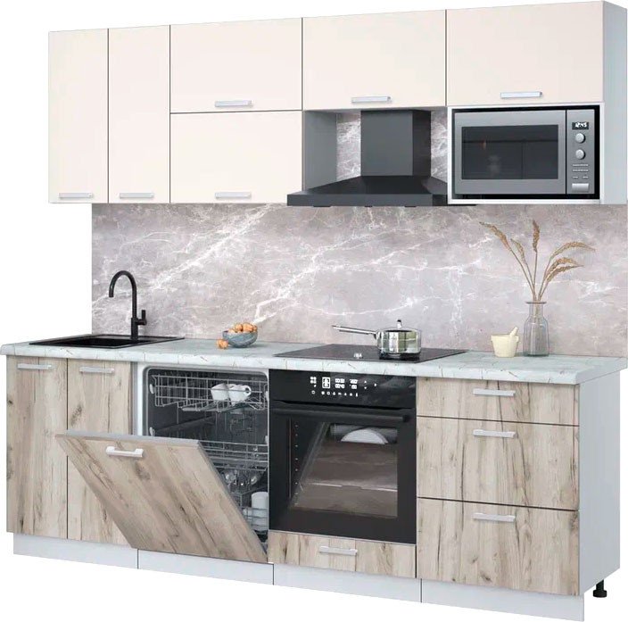 

Готовая кухня Интерлиния Мила Лайт 2.4-ПМ2 (персидский жемчуг/дуб серый/серый каспий)