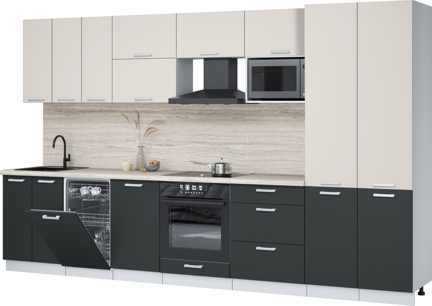 

Готовая кухня Интерлиния Мила Лайт 3.5-ПМ4 (персидский жемчуг/антрацит/травертин серый)