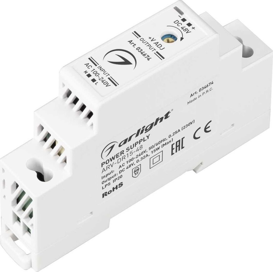 

Блок питания Arlight ARV-DR15-48 48V 15W IP20 0.32A 034674