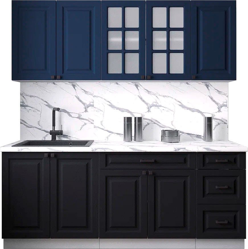 

Готовая кухня Интерлиния Мила Деко 2.0А (черный/индиго/белый гранит)