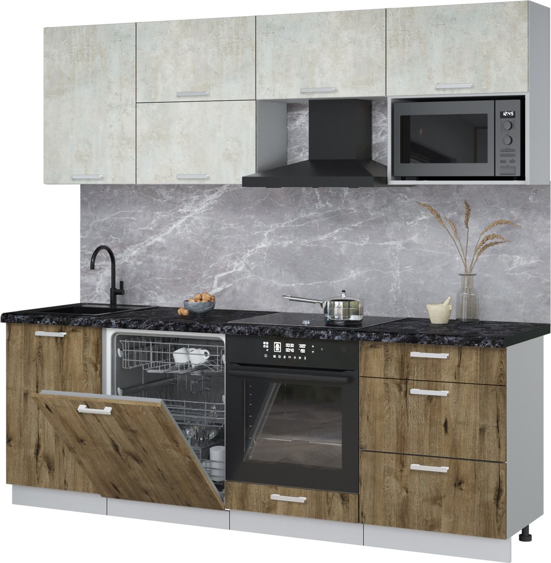 

Готовая кухня Интерлиния Мила Лайт 2.3-ПМ2 (бетон лайт/дуб веллингтон/кастилло темный)