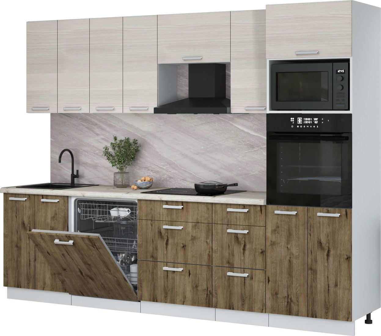 

Готовая кухня Интерлиния Мила Лайт 2.8-ПМ1 (вудлайн кремовый/дуб веллингтон/бискайская сосна)