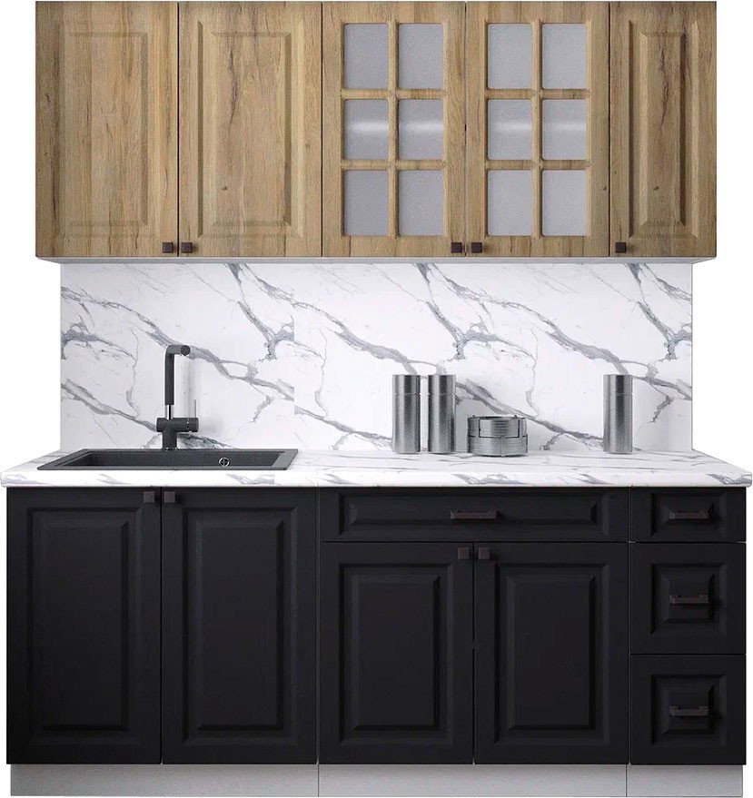 

Готовая кухня Интерлиния Мила Деко 1.9А (черный/дуб вотан/белый гранит)