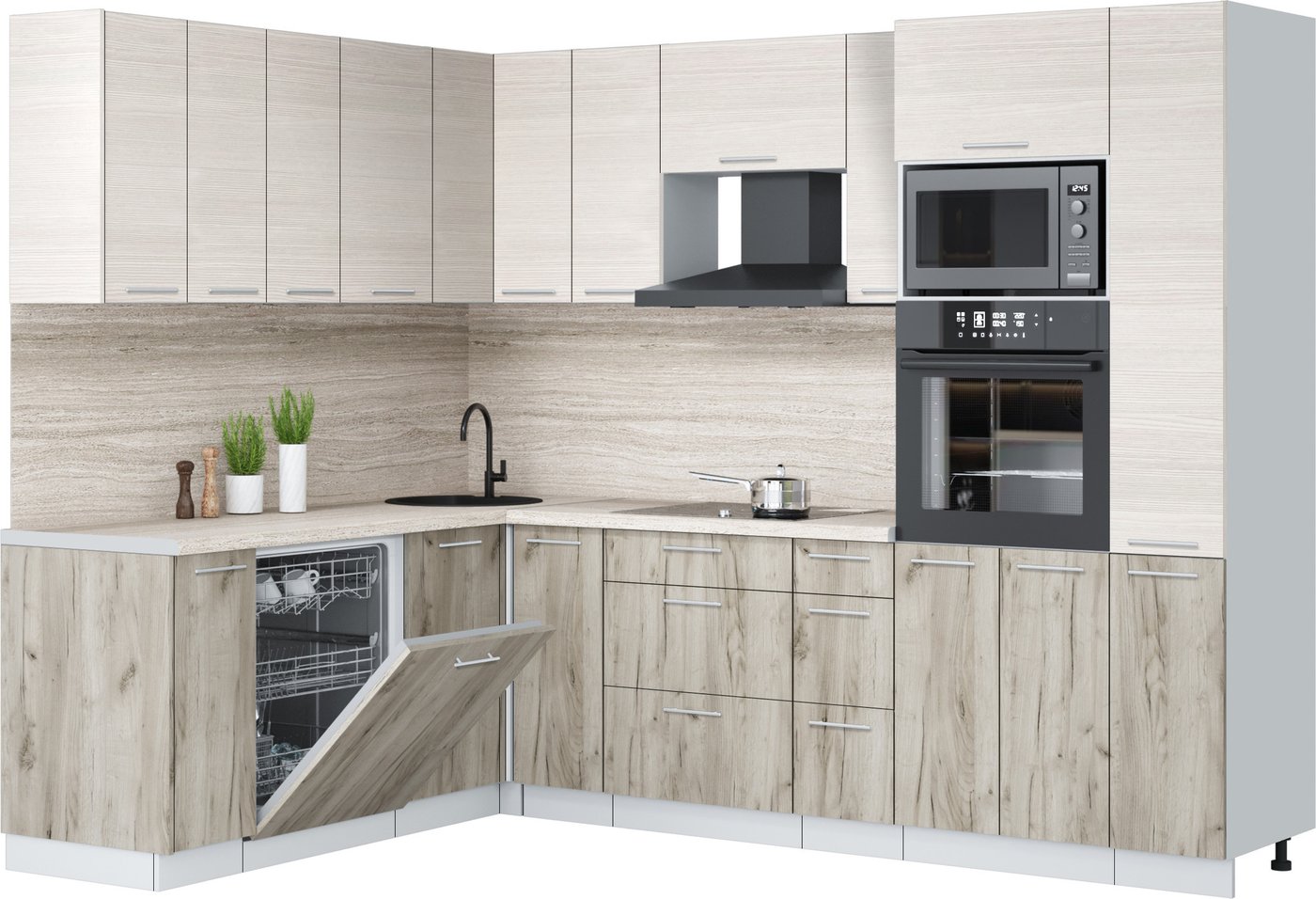 

Готовая кухня Интерлиния Мила Лайт 1.896х2.68 (вудлайн кремовый/дуб серый/травертин серый)