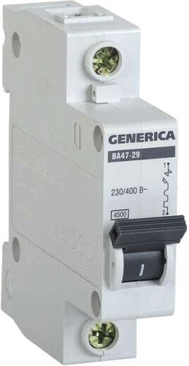 

Выключатель автоматический Generica ВА 47-29 1Р 32А 4.5кА MVA25-1-032-C