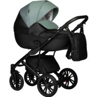 Универсальная коляска Indigo Mio ECO (2 в 1, 05/черная кожа+шалфей кожа)