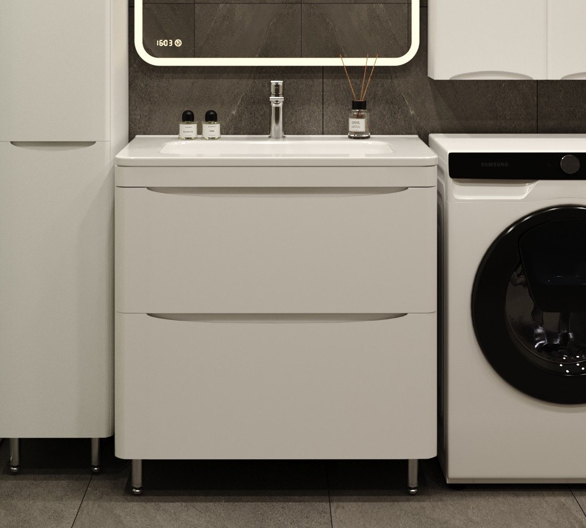 

Symbolite Тумба под умывальник Бергамо мини 80 Люкс Plus 2 ящика (белый)