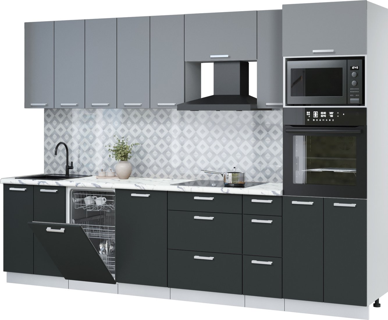 

Готовая кухня Интерлиния Мила Лайт 3.0-ПМ3 (серебро/антрацит/белый гранит)