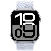 Умные часы Apple Watch Series 10 42 мм (алюминиевый корпус, серебристый/голубой, нейлоновый ремешок)