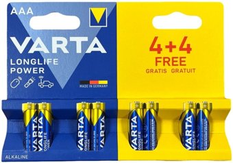 Батарейка Varta Longlife Power LR03 BL4+4 1.5V AAA (8 шт)