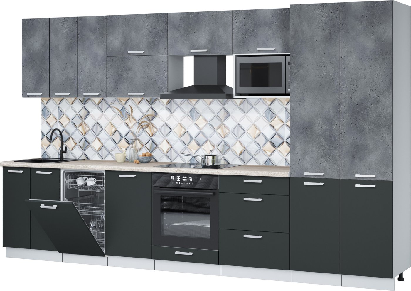 

Готовая кухня Интерлиния Мила Лайт 3.5-ПМ4 (бетон портленд/антрацит/травертин серый)