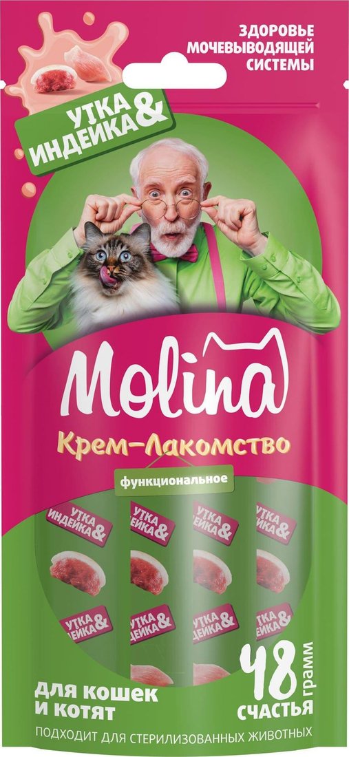 

Лакомство для кошек Molina Здоровье мочевыводящей системы с уткой и индейкой для взрослых кошек 48 г