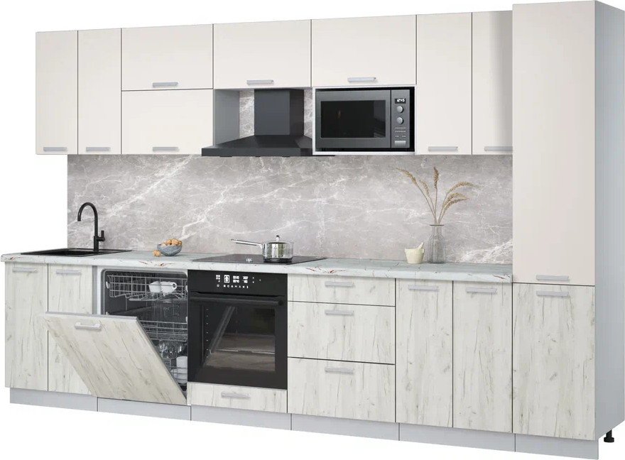 

Готовая кухня Интерлиния Мила Лайт 3.4-ПМ2 (персидский жемчуг/дуб белый/серый каспий)