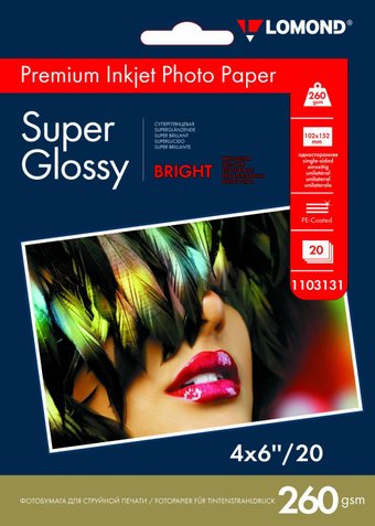 Фотобумага Lomond Super Glossy Bright A6 260 г/кв.м. 20 листов (1103131)