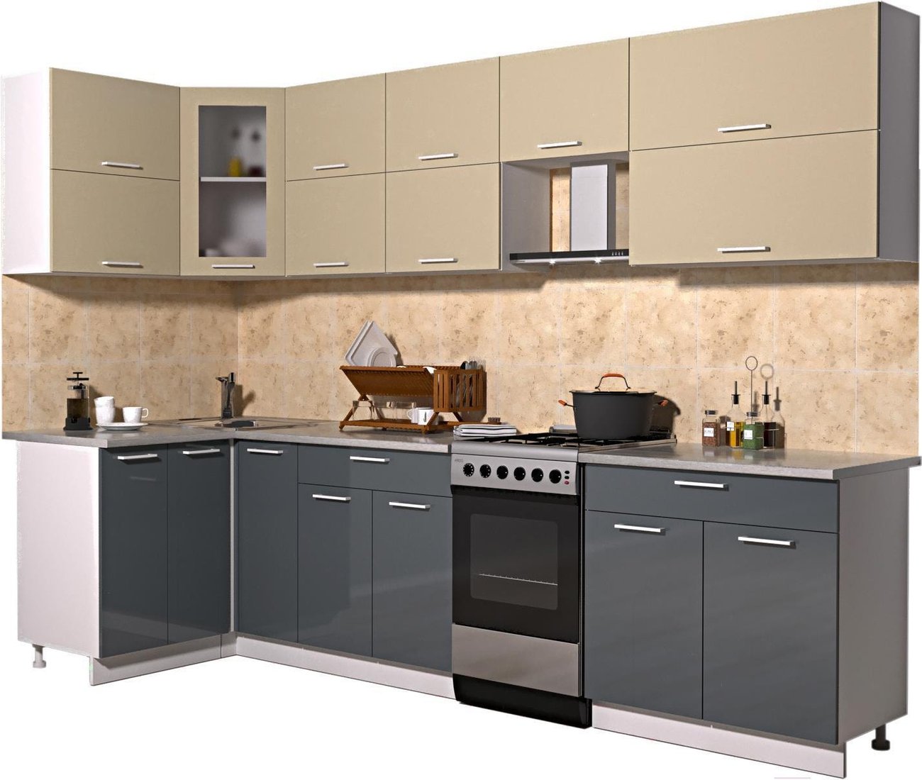 

Готовая кухня Интерлиния Мила Gloss 50-12x29 (ваниль/асфальт глянец)