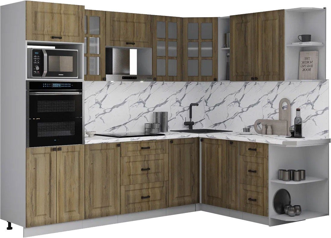 

Готовая кухня Интерлиния Мила Деко 1.88x2.6 PR (дуб вотан/дуб вотан/белый гранит)