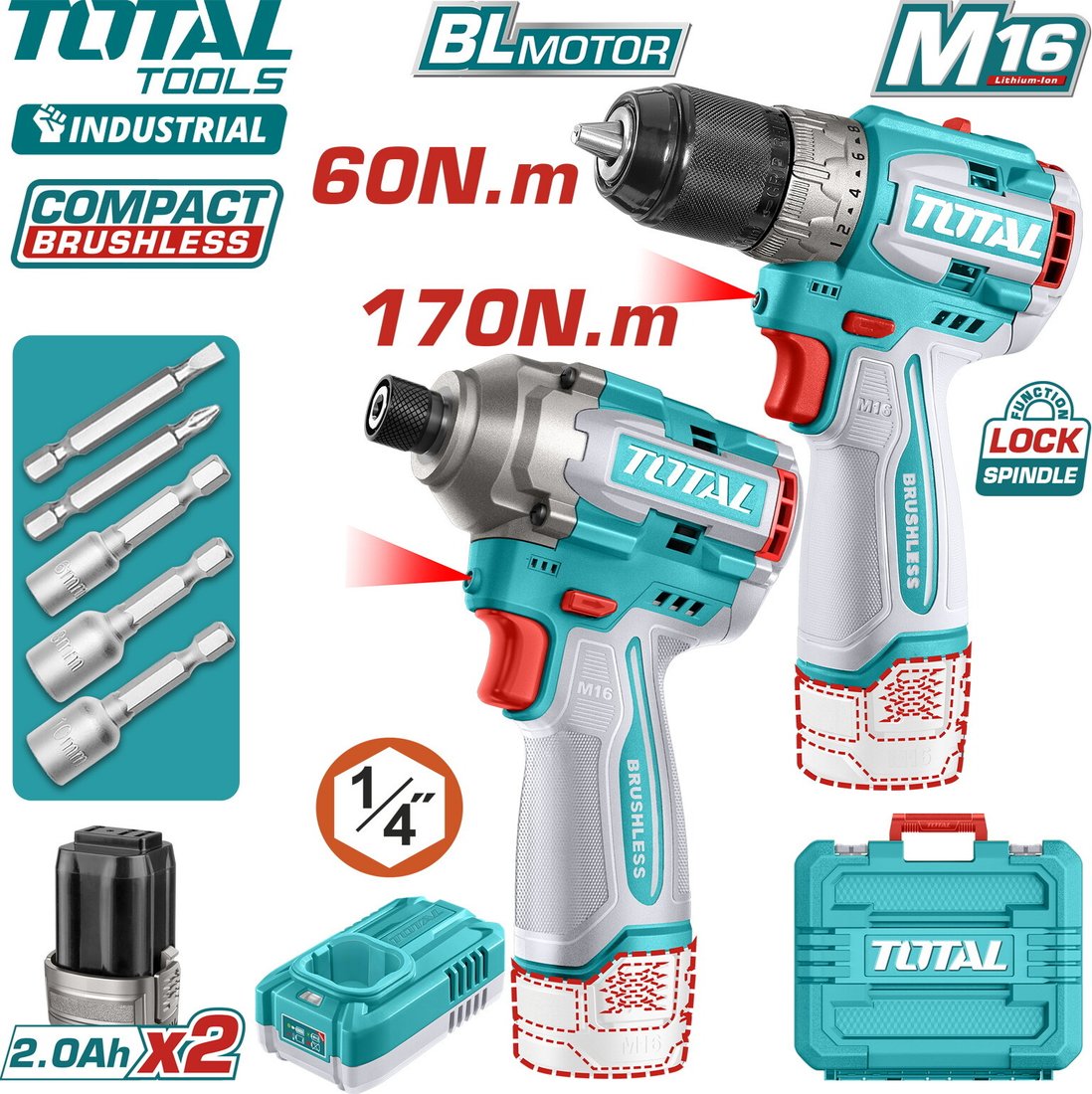 

Total TOSLI240968 (шуруповерт, винтоверт, 2 АКБ, кейс)