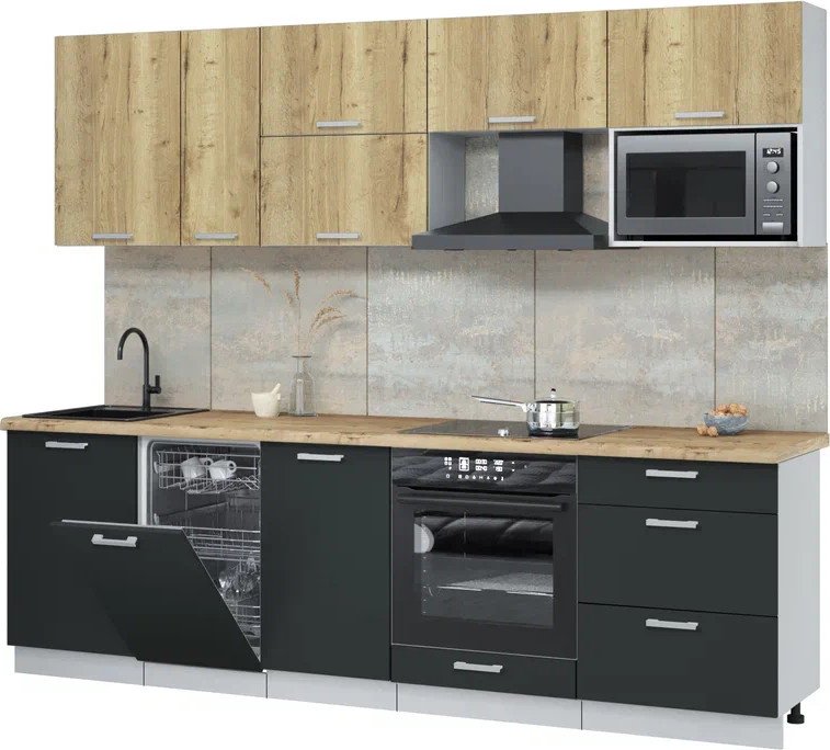 

Готовая кухня Интерлиния Мила Лайт 2.6-ПМ4 (дуб золотой/антрацит/дуб бунратти)