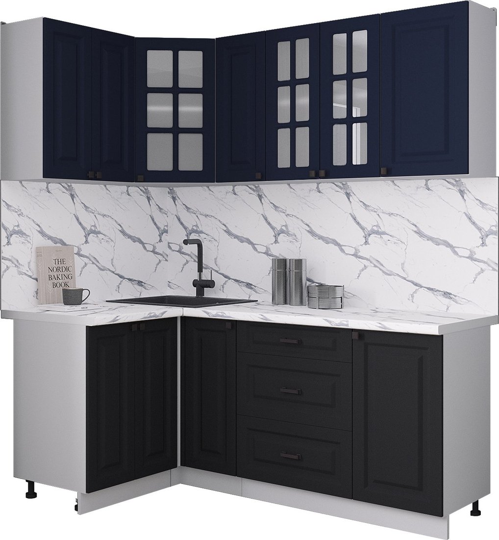 

Готовая кухня Интерлиния Мила Деко 1.2x1.9 (черный/индиго/белый гранит)