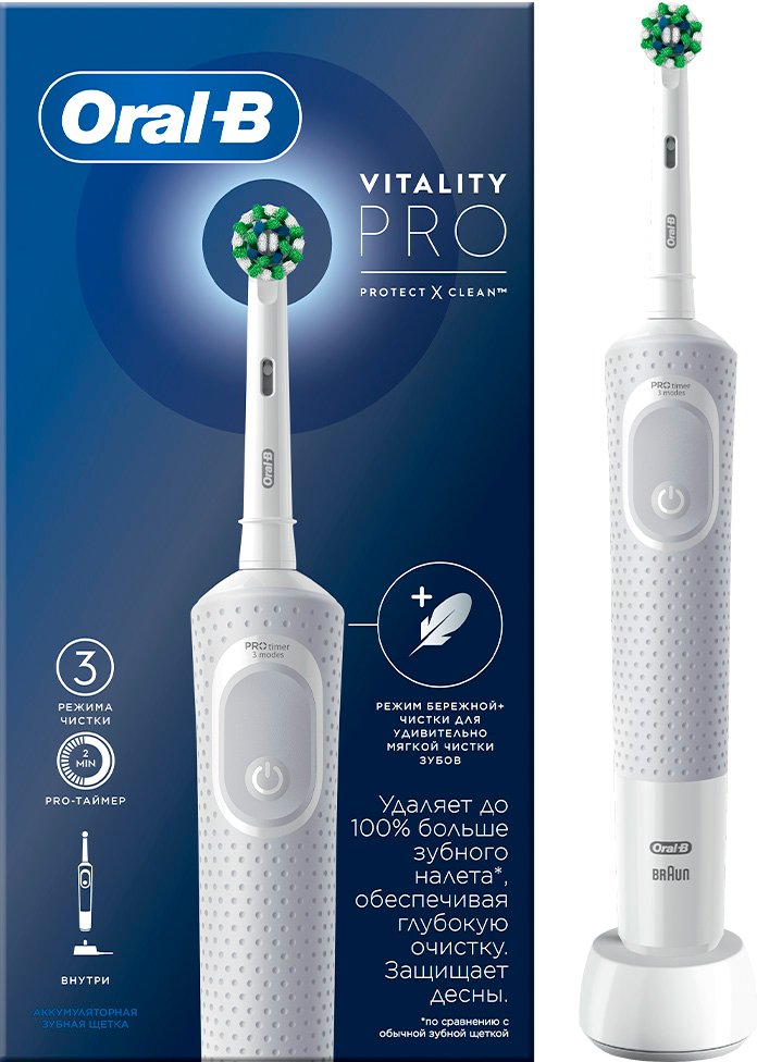 

Электрическая зубная щетка Oral-B Vitality Pro D103.413.3 Cross Action Protect X Clean White 4210201427209 (белый)