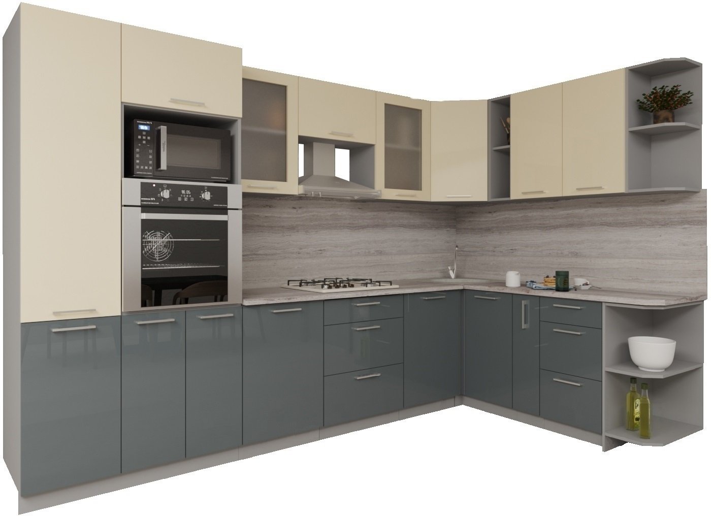 

Готовая кухня Интерлиния Мила Gloss 1.88x3.2 правая (ваниль-асфальт)