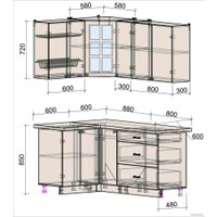 Готовая кухня Интерлиния Мила Деко 1.2x1.7 (индиго/индиго/опал светлый)