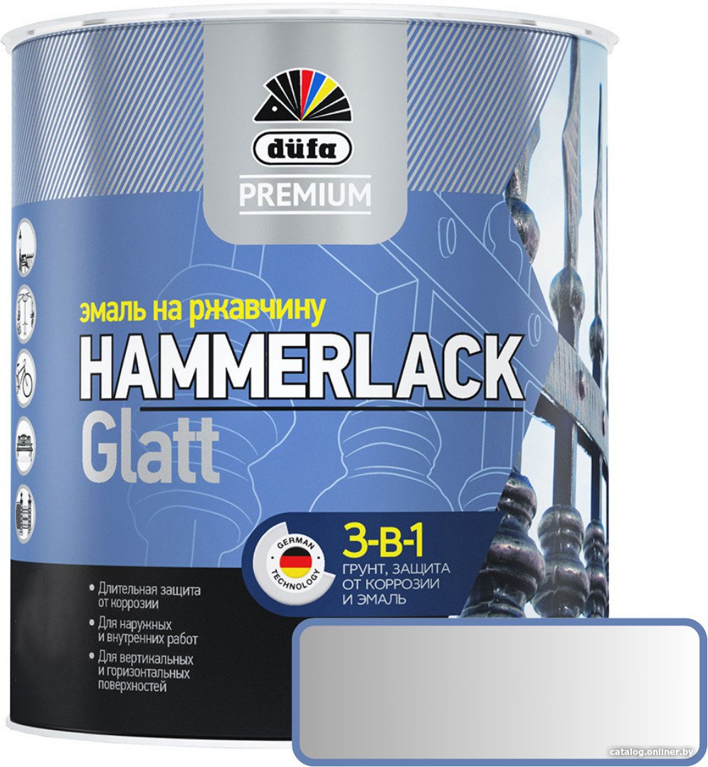 Эмаль Dufa Hammerlack на ржавчину гладкая RAL9006 (2 л, серебристый)