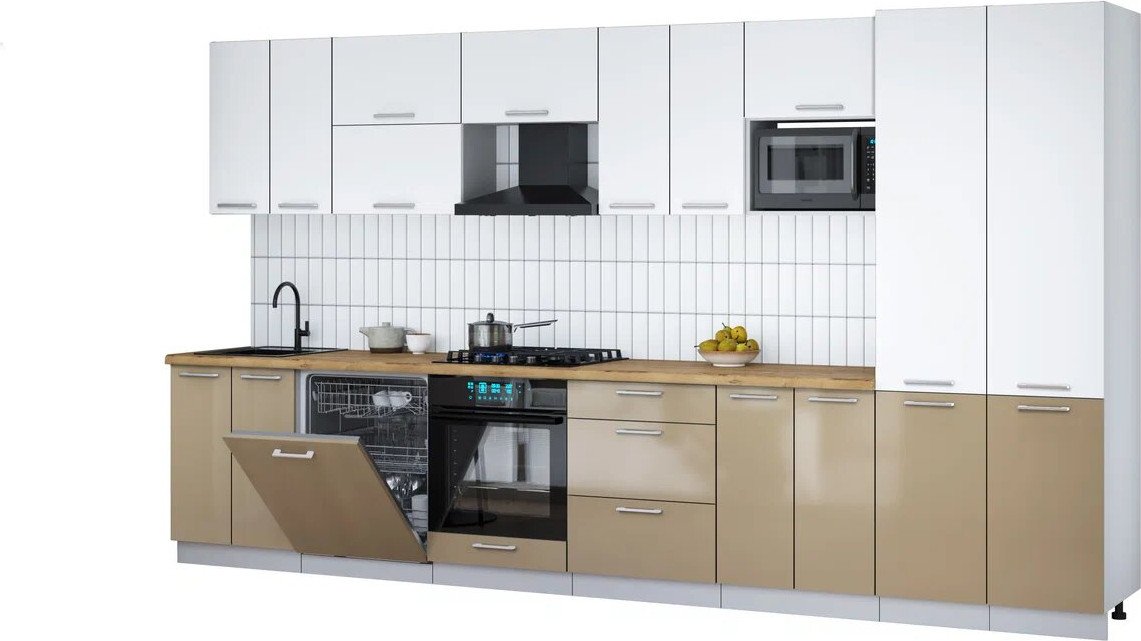 

Готовая кухня Интерлиния Мила Gloss 3.8-ПМ2 (капучино глянец/белый/дуб бунратти)