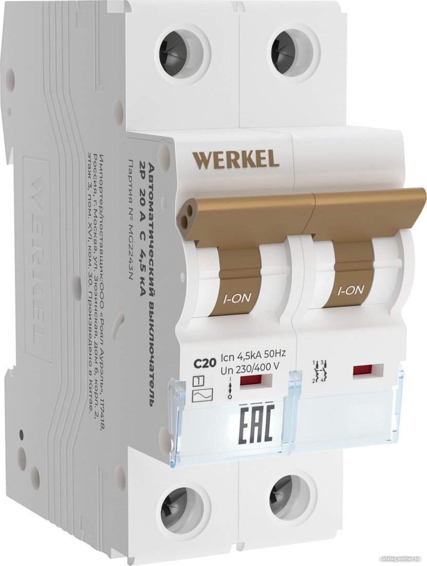 Выключатель автоматический Werkel 2P 20 A C 4.5 кА W902P204