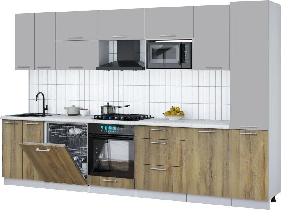 

Готовая кухня Интерлиния Мила Gloss 3.3-ПМ2 (дуб вотан/грей/серый каспий)