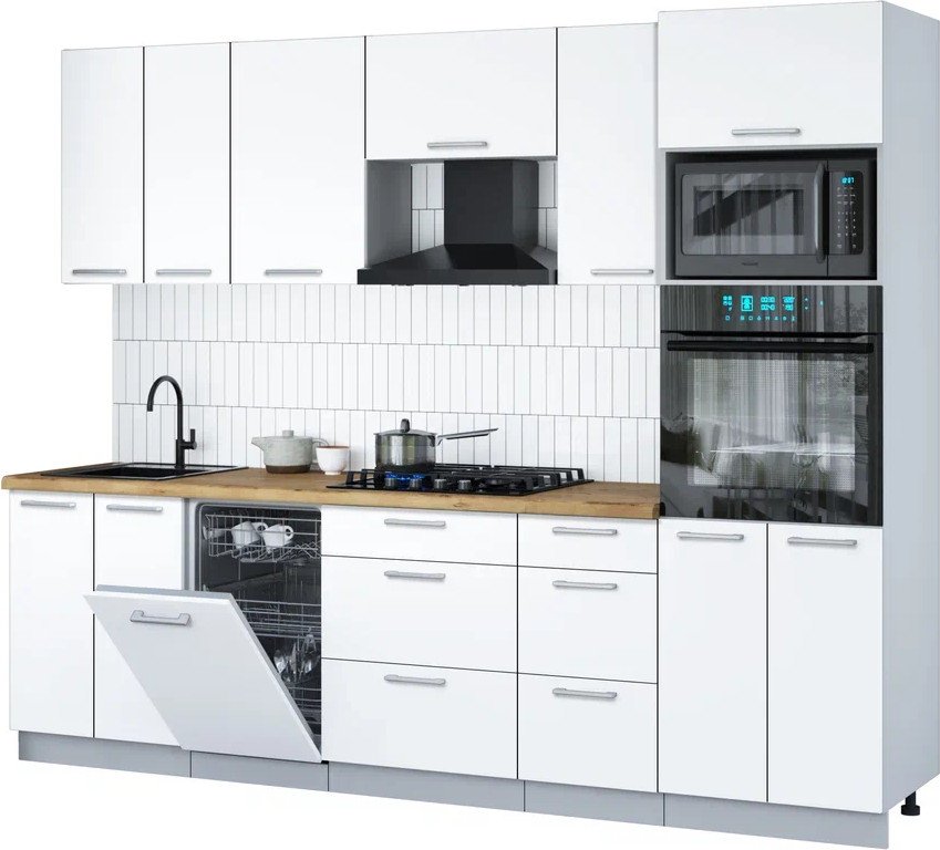 

Готовая кухня Интерлиния Мила Gloss 2.65-ПМ3 (белый/белый/дуб бунратти)