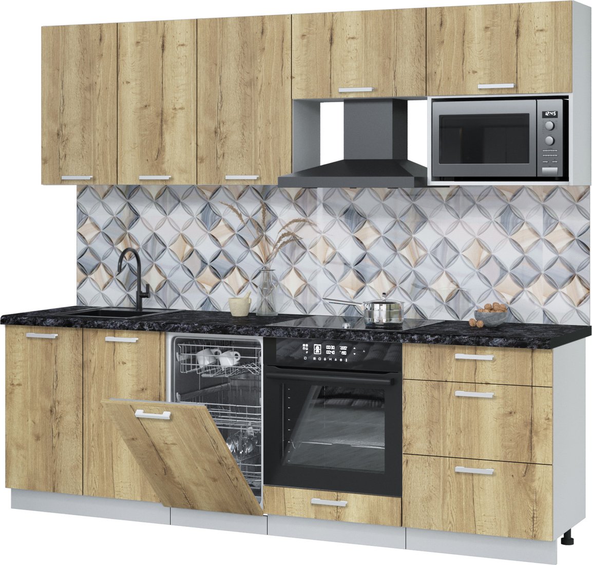 

Готовая кухня Интерлиния Мила Лайт 2.45-ПМ4 (дуб золотой/дуб золотой/кастилло темный)