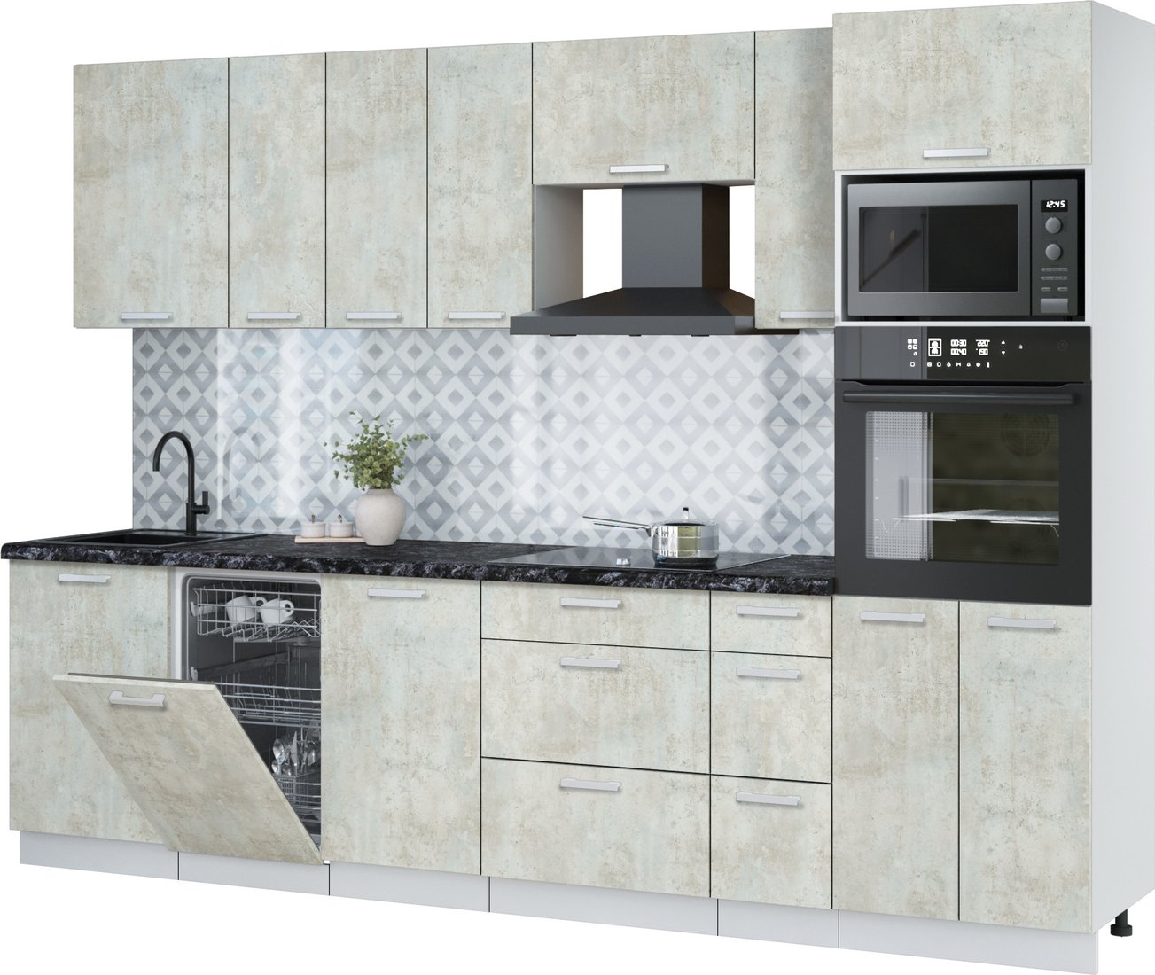 

Готовая кухня Интерлиния Мила Лайт 2.9-ПМ3 (бетон лайт/бетон лайт/кастилло темный)