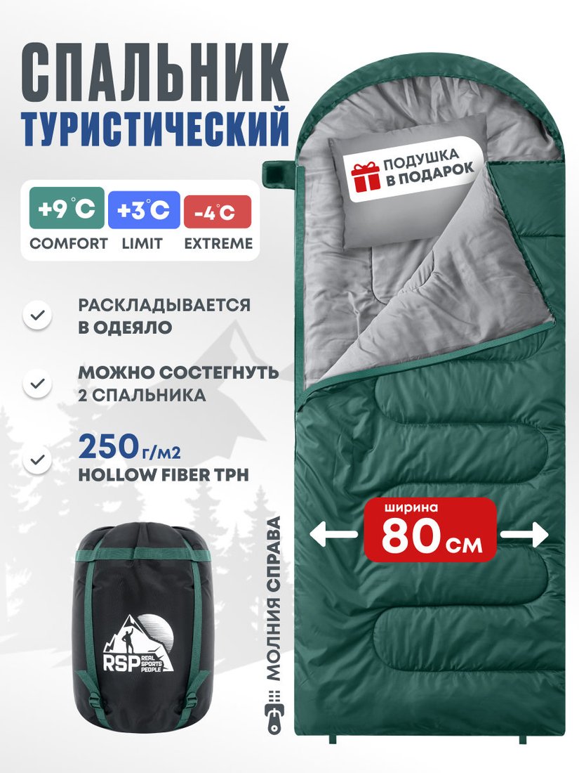 

Спальный мешок RSP Outdoors Sleep 250 R (зелёный, молния справа)