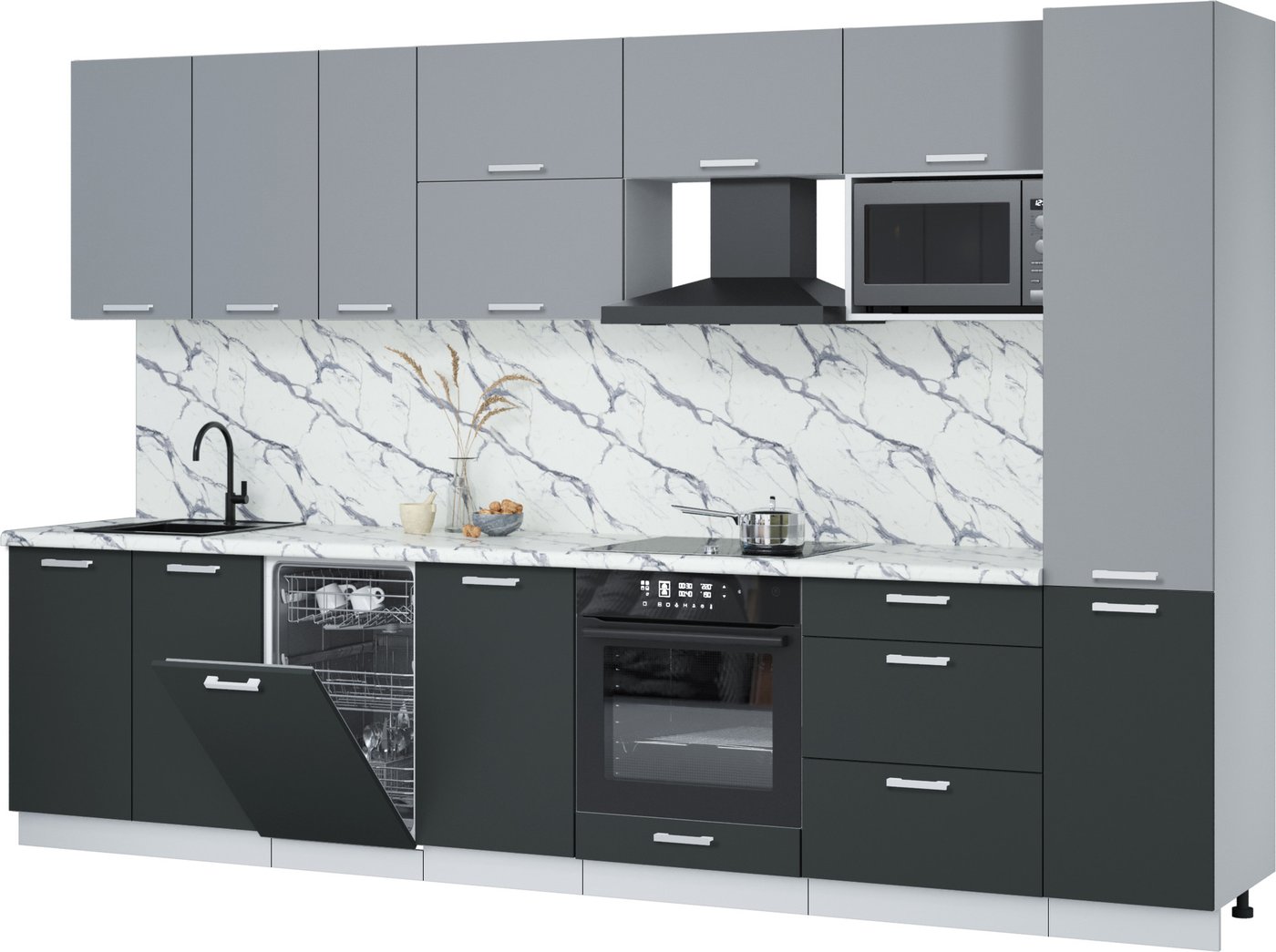 

Готовая кухня Интерлиния Мила Лайт 3.3-ПМ4 (серебро/антрацит/белый гранит)