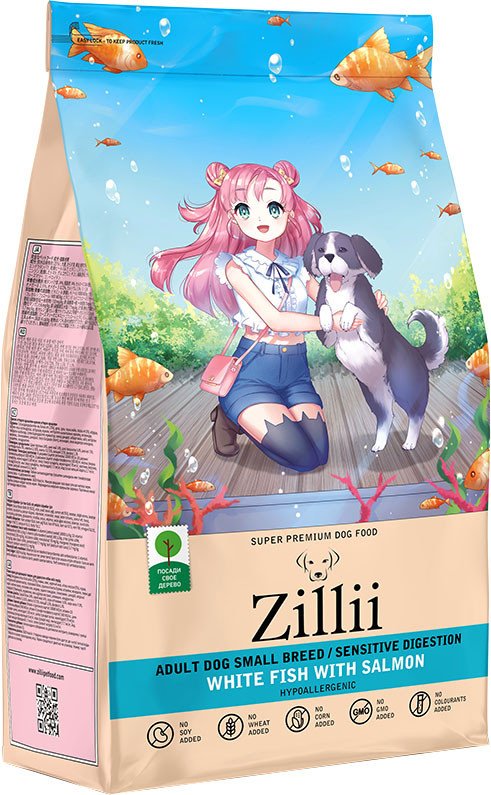 Сухой корм для собак Zillii Adult Dog Small Breed Sensitive Digestion белая рыба с лососем 800 г