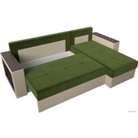 Угловой диван Лига диванов Дубай лайт правый 114186 (микровельвет зеленый/экокожа бежевый)