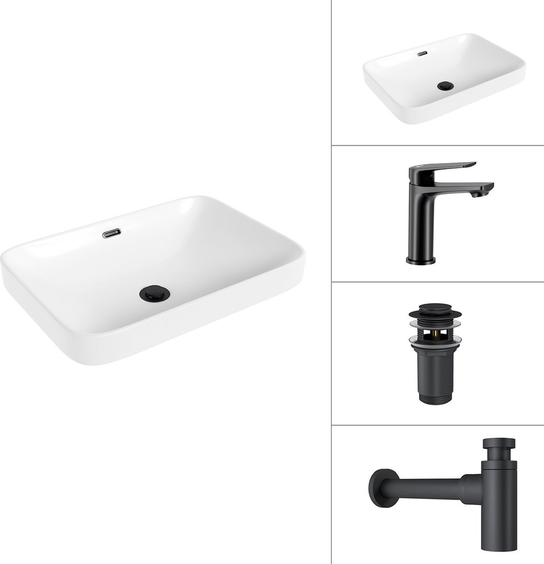 Умывальник Lauter 21441A + Sky 21СК533BS + сифон 21635B + донный клапан 21190B (черный матовый)