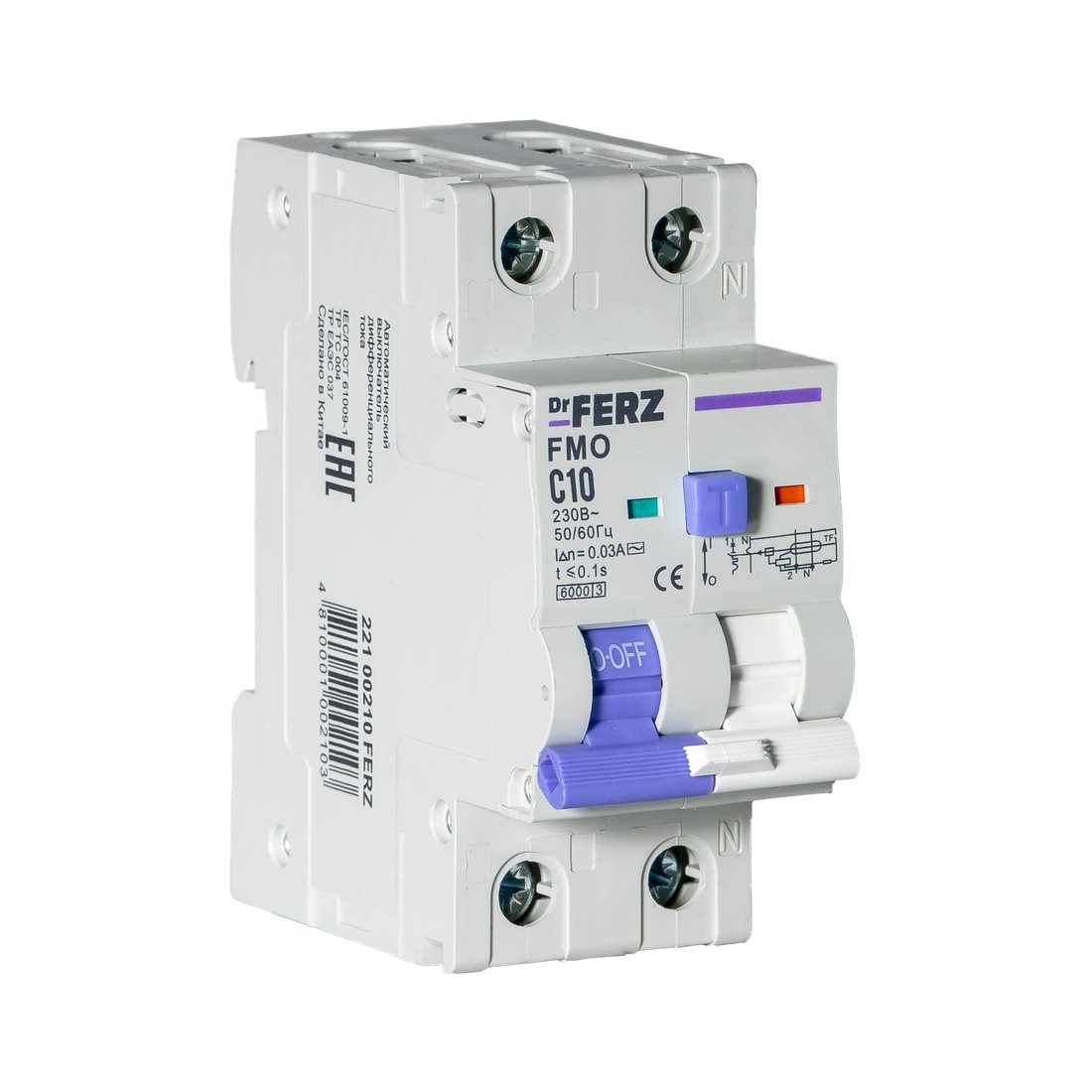 

Дифференциальный автомат Dr.Ferz FMO-EL-1P+N 10A 30mA 6kA AC C 2M 22100210FERZ